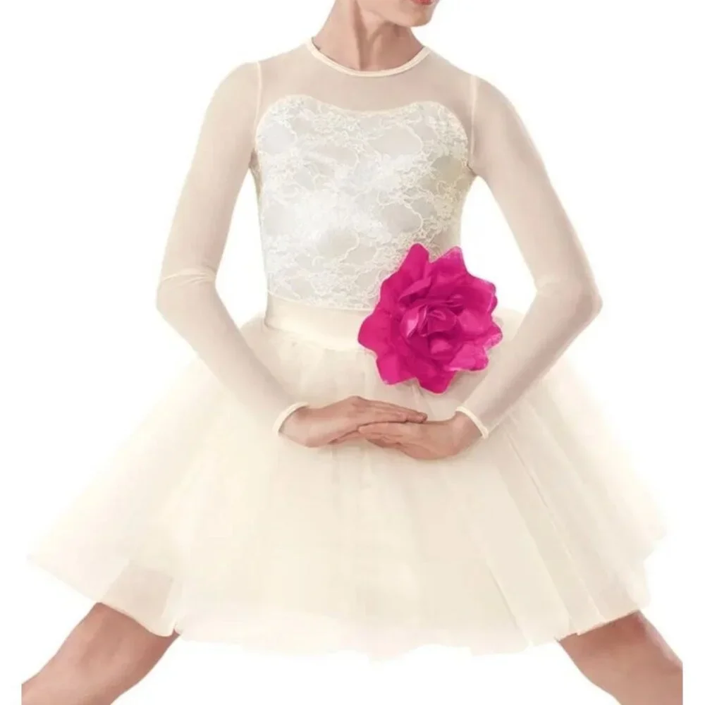 Weissman Music Box Dance Dress Tutu Costume Large Child‎ Ivory Silver Lace Tulle